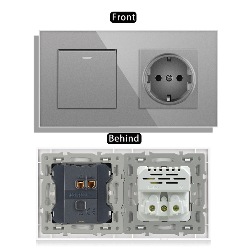 插座带扳手开关220v16a壁式插座153*86玻璃面板开关1/2/3路输出