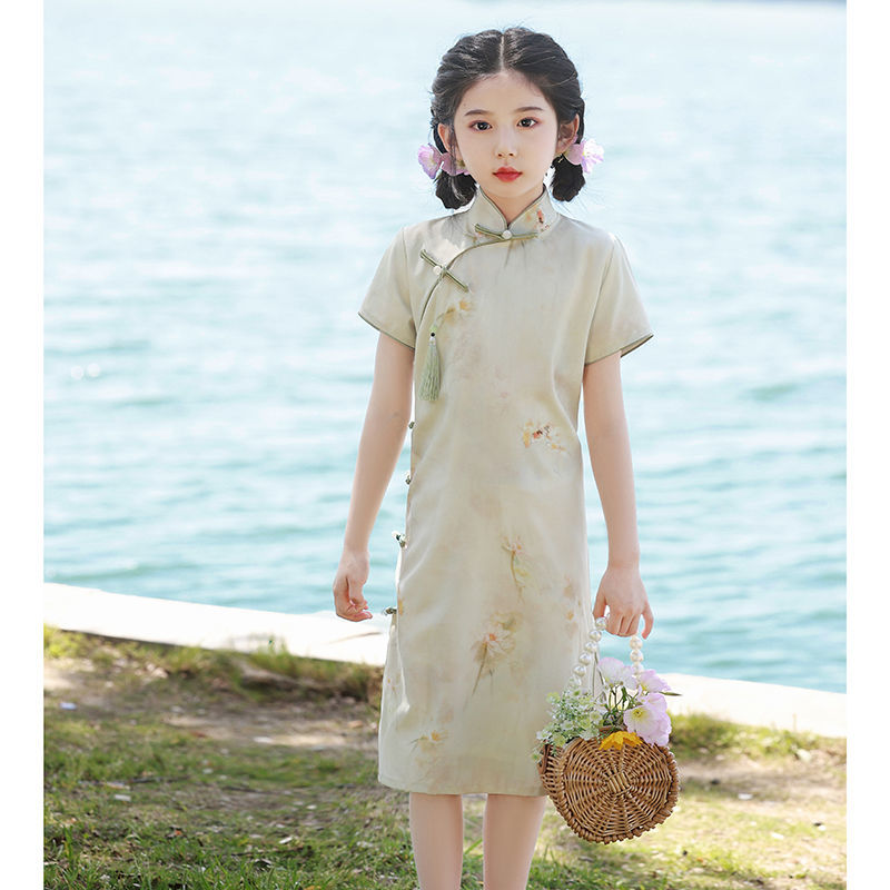 国风锦鲤女童小旗袍新中式夏季薄款小女孩公主裙走秀礼服日常可穿