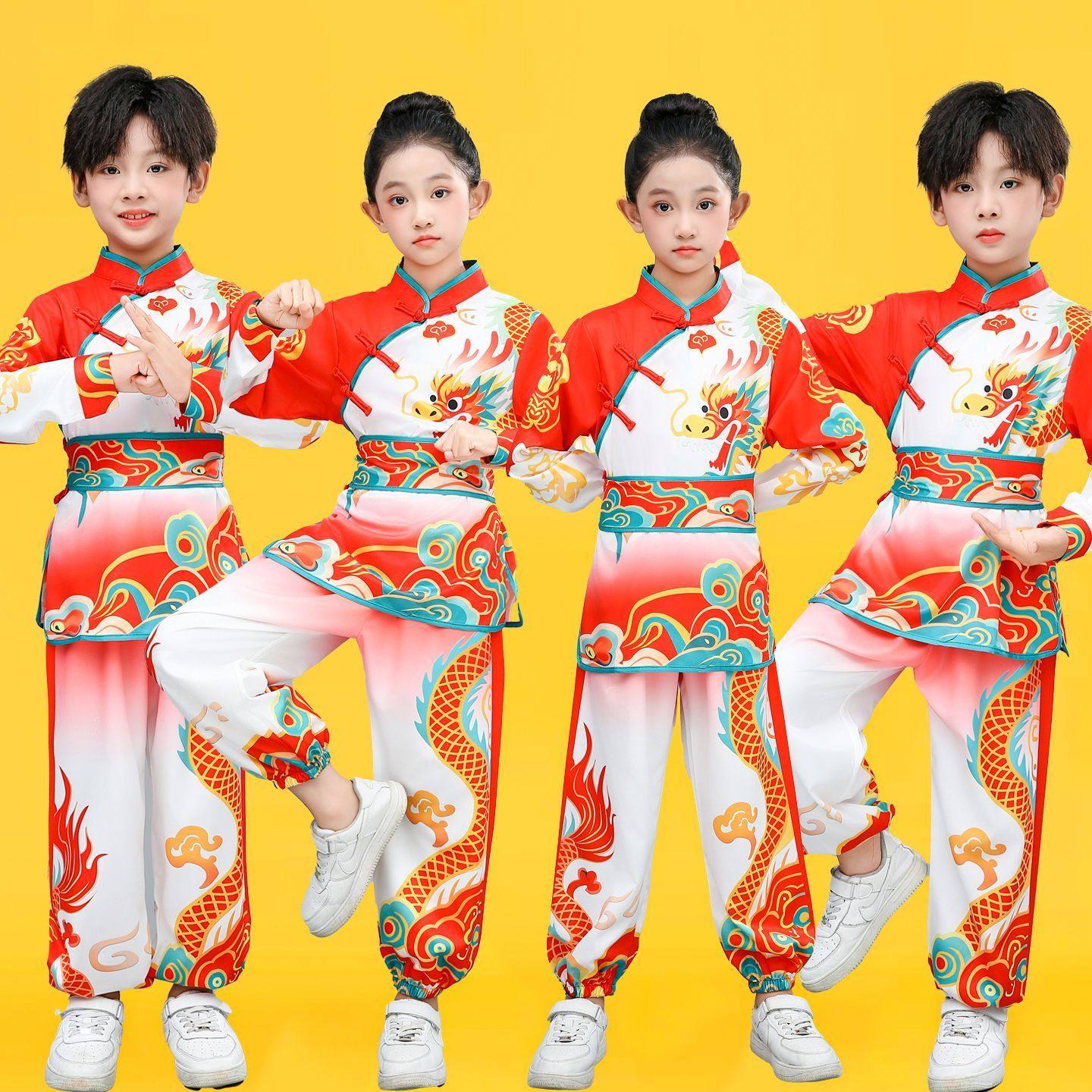 儿童打鼓服舞龙舞狮表演服装男女生武术练功服中国风运动会演出服
