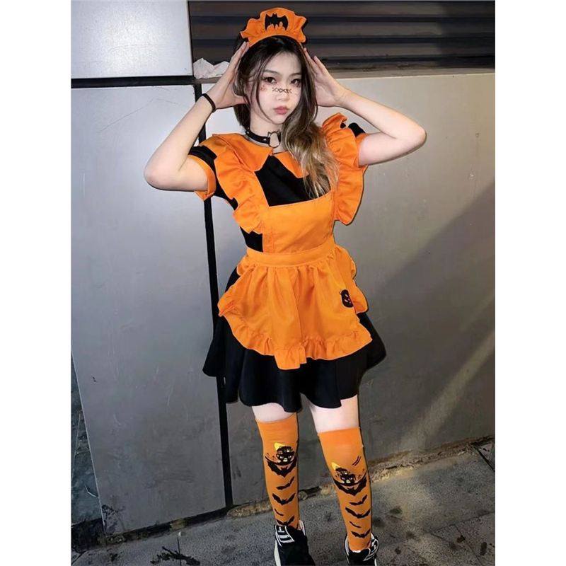 万圣节南瓜女仆装连衣裙