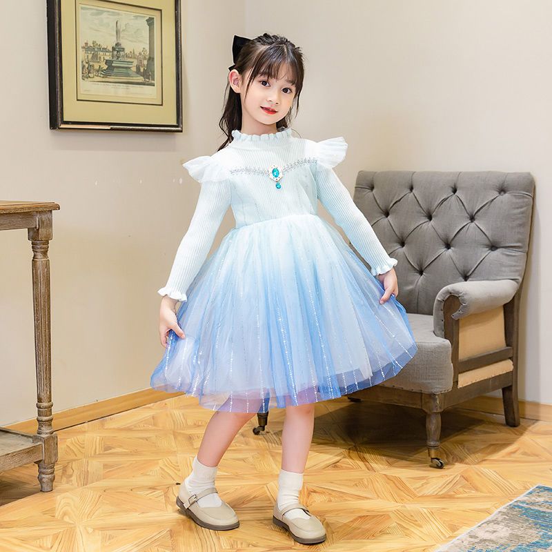 女童爱莎公主裙毛衣裙2022秋冬季新款冰雪奇缘洋气儿童女孩连衣裙
