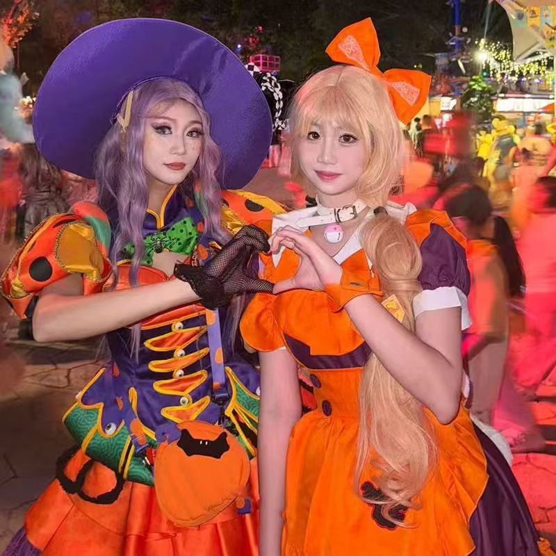 COSPLAY万圣节刺绣女仆装紫色南瓜圣诞可爱节日魔法女巫现货秒发