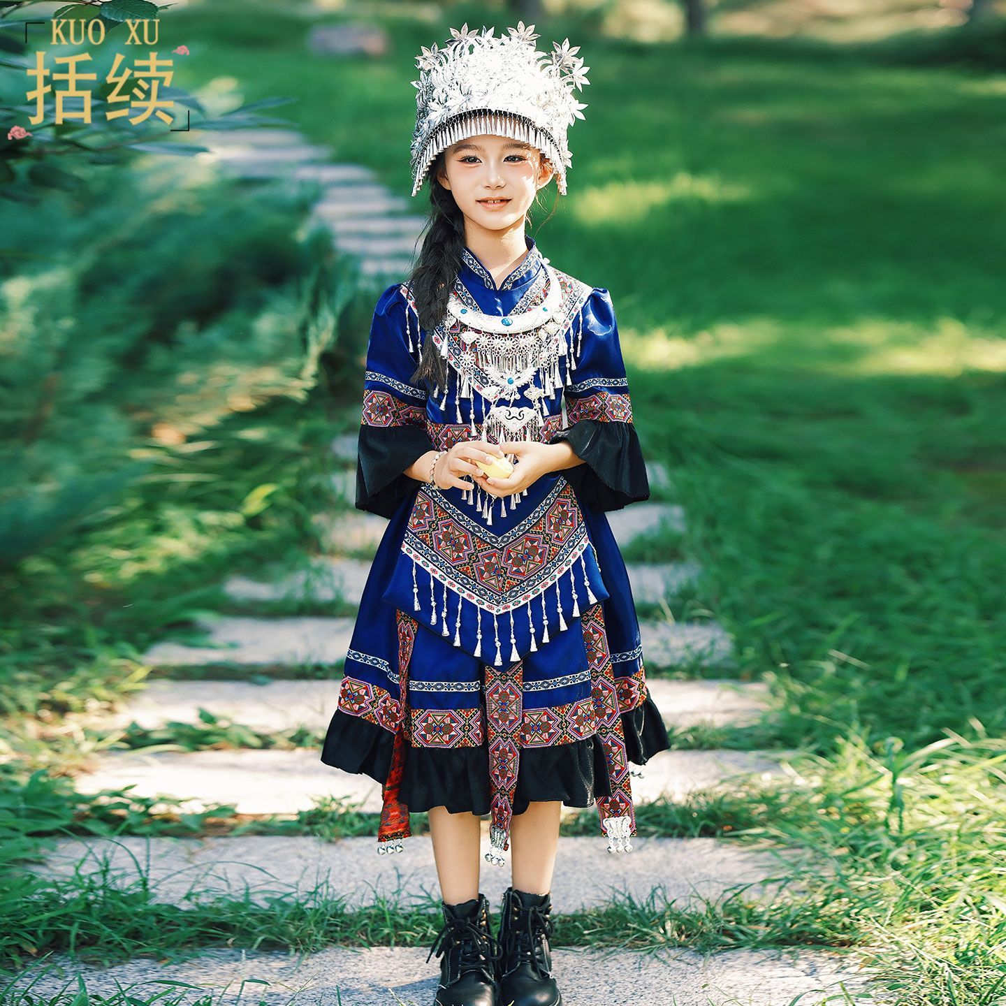 儿童苗族服装长短裙彝族女童走秀旅拍摄影哈尼族瑶族土家族演出服