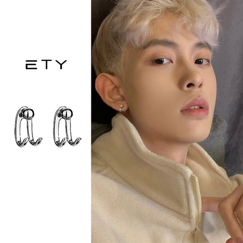 男生美式耳钉银色简约百搭