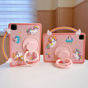 手提彩虹独角兽360旋转ipad11保护壳ipadair765卡通可爱mini7保护套适用苹果11寸pro2025平板10.2硅胶9.7软壳