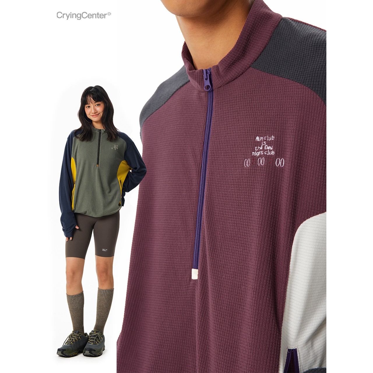 CryingCenterSports2025年冬中性华夫格半高领拉链户外卫衣长袖