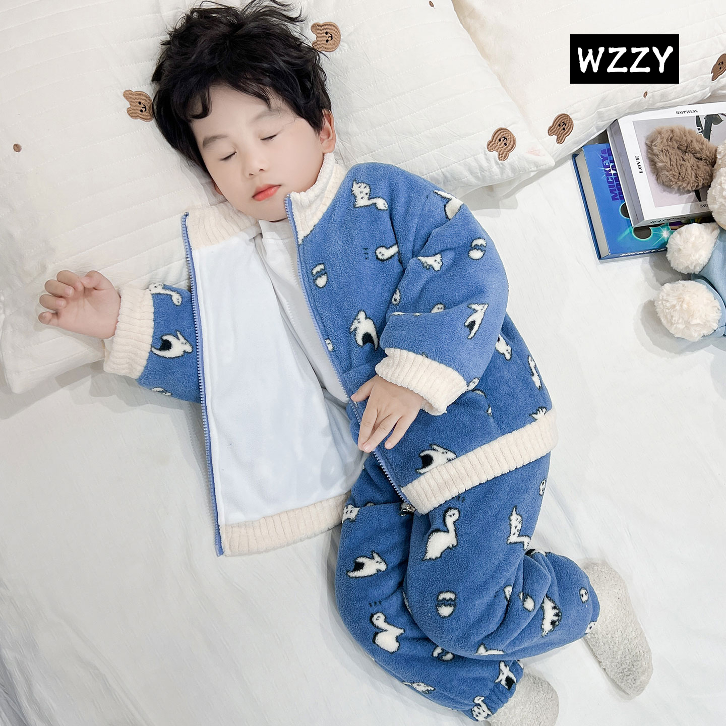 儿童睡衣小男童冬季珊瑚绒保暖套装宝宝冬装加绒加厚法兰绒家居服