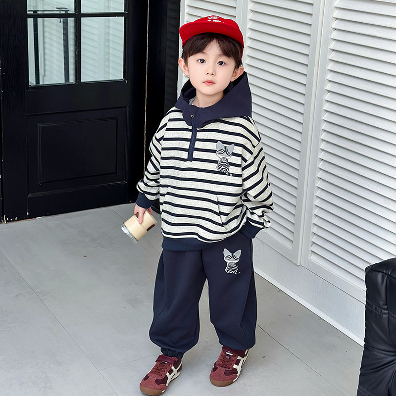 男童春秋条纹卫衣套装2026新款帅气男孩春装儿童时髦休闲运动衣服,童装/婴儿装/亲子装,套装,淘宝优惠券,粉丝福利购,淘宝优惠卷