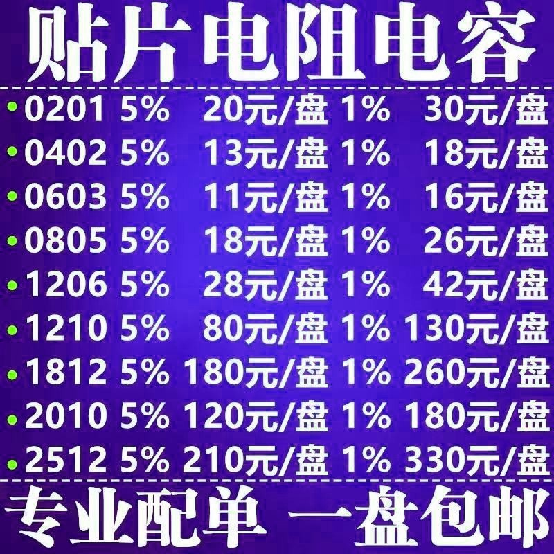 贴片 电阻 电容 电感 0402 0603 0805 1206 电子元器件bom表配单