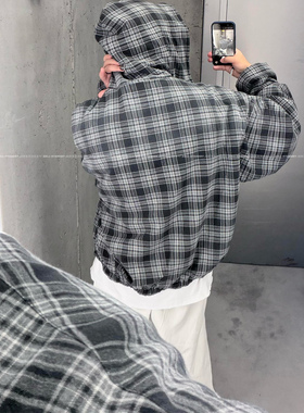 「双面穿」VANA ILUSION 480克水洗卫衣拼接灰格子夹克单件4斤重