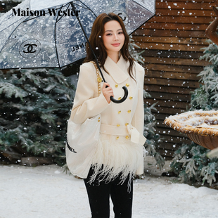 千金风气质感上衣下摆羽毛上衣外套 新品 Maison Wester2025年冬季