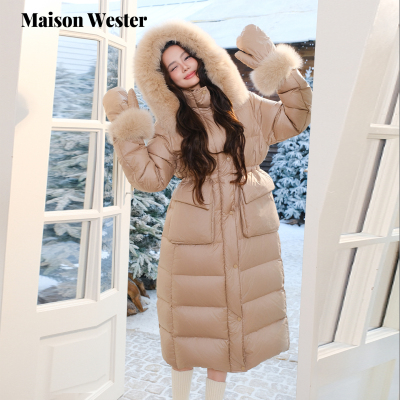 Masion Wester新品休闲风毛领中长款收腰保暖羽绒手套羽绒服外套