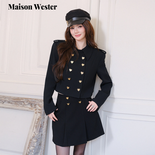 千金风复古黑金桃心短上衣半裙套装 新品 Wester2025年冬季 Maison