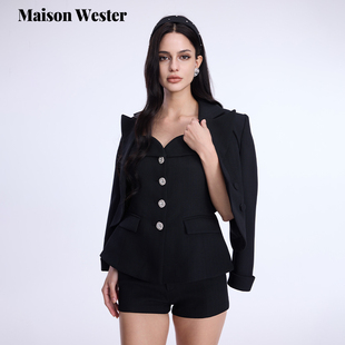 套装 Maison 高级感小香风三件套外套吊带短裤 新款 Wester2025春季