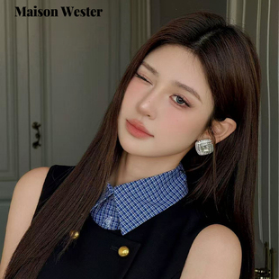 2025年春夏新款 黄霄云同款 感几何满钻耳钉 Wester Masion