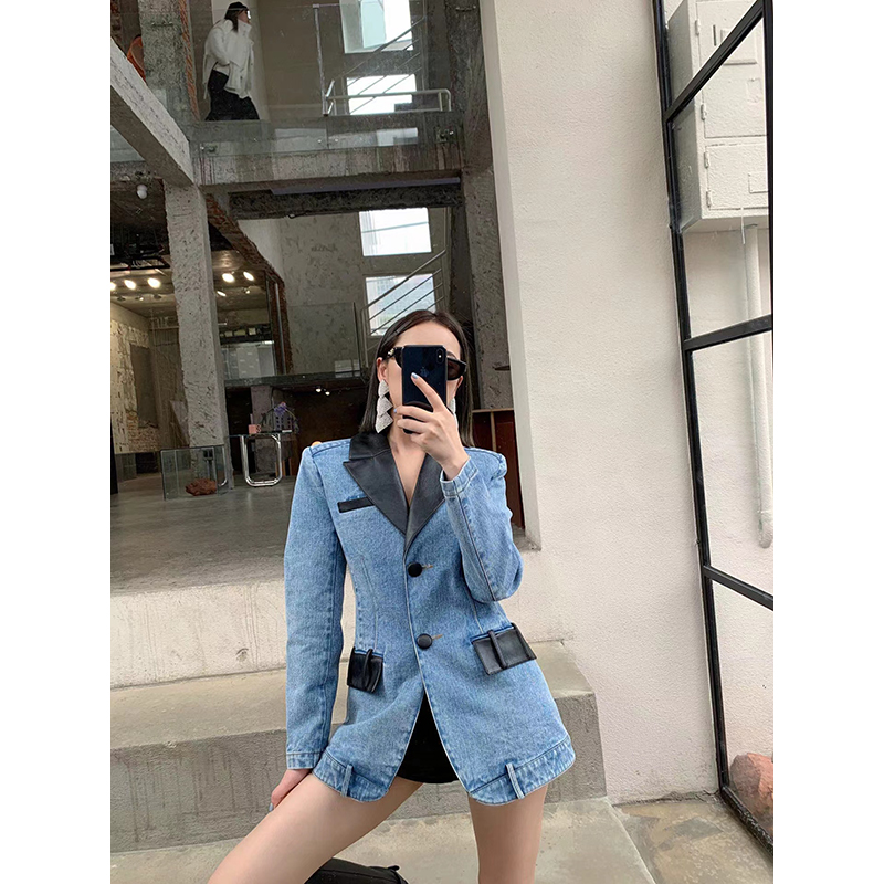 Maison Wester2022冬季古力娜扎同款牛仔外套蓝色百搭可露丽穿搭