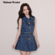Maison 牛仔连衣裙 靛蓝金扣束腰无袖 Wester2025夏季 新款