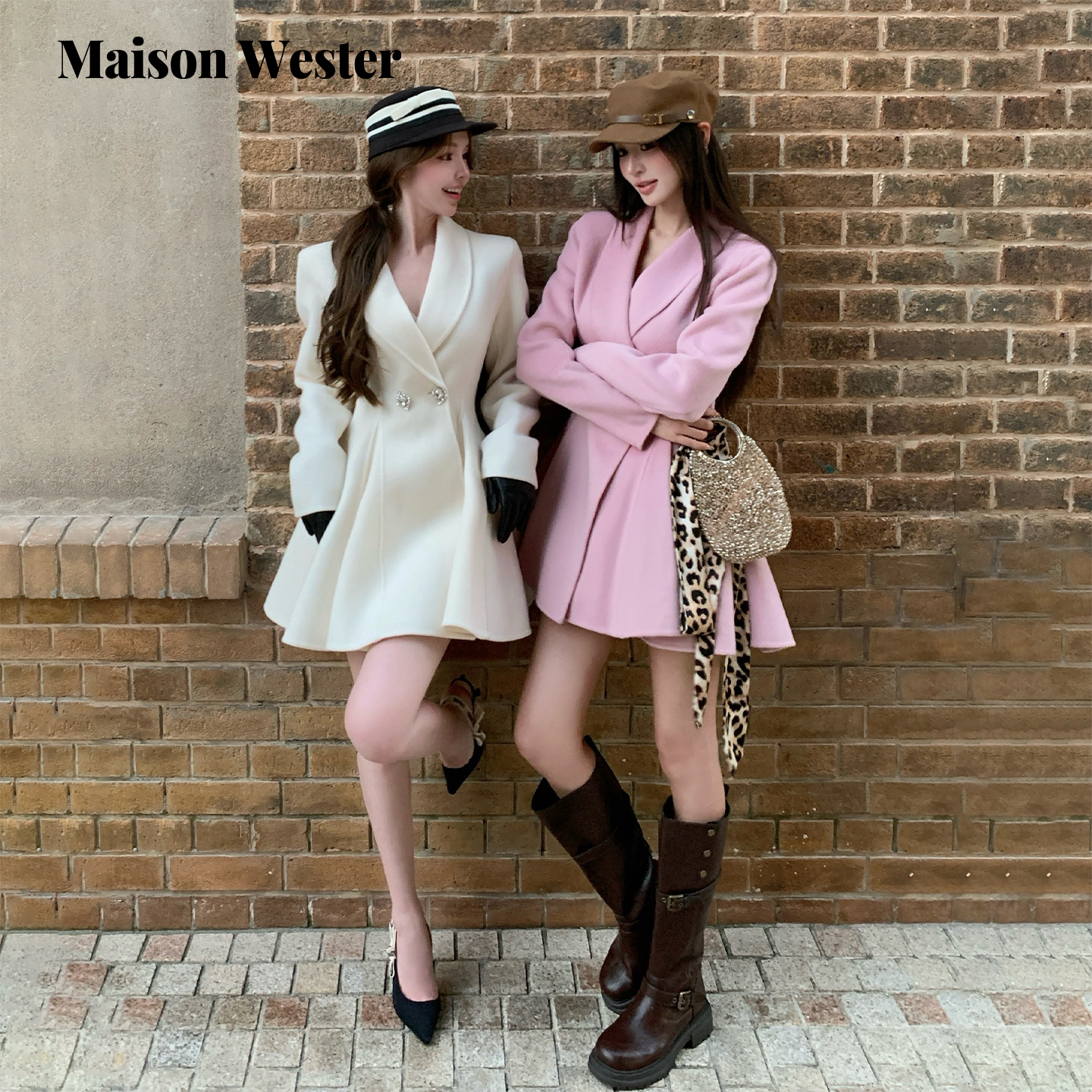 Maison Wester2025冬季新品小香风轻奢双面呢散摆毛呢外套大衣