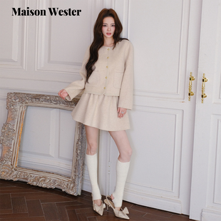 短裙套装 Maison 千金风圆领金扣双口袋短款 新品 Wester2025年冬季