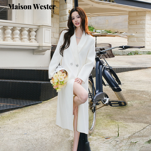 千金风长款 新品 外套钻饰毛呢米白长大衣 Wester2025年冬季 Maison