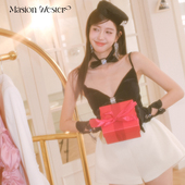 Maison 千金黑色丝绒拼接小香风吊带连体短裤 Wester夏季 时尚