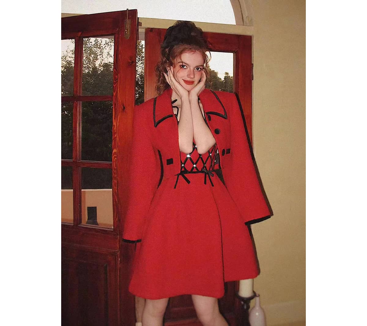 Maison Wester冬季杨超越同款战袍粗纺名媛风时尚小香风套装裙