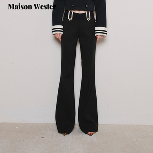 子高腰微喇休闲裤 Maison 轻熟风金属饰扣裤 新品 Wester2025年冬季