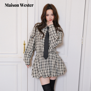 感学院风黑色条纹衬衫 Maison 时尚 新品 领带饰品 Wester2025年冬季