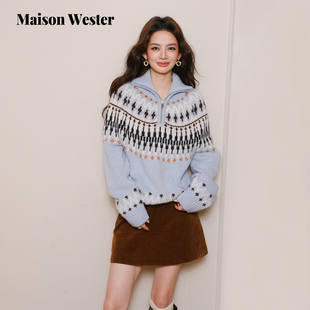 Wester2025年冬季 费尔岛毛衫 新品 针织衫 高领提花毛衣长袖 Maison