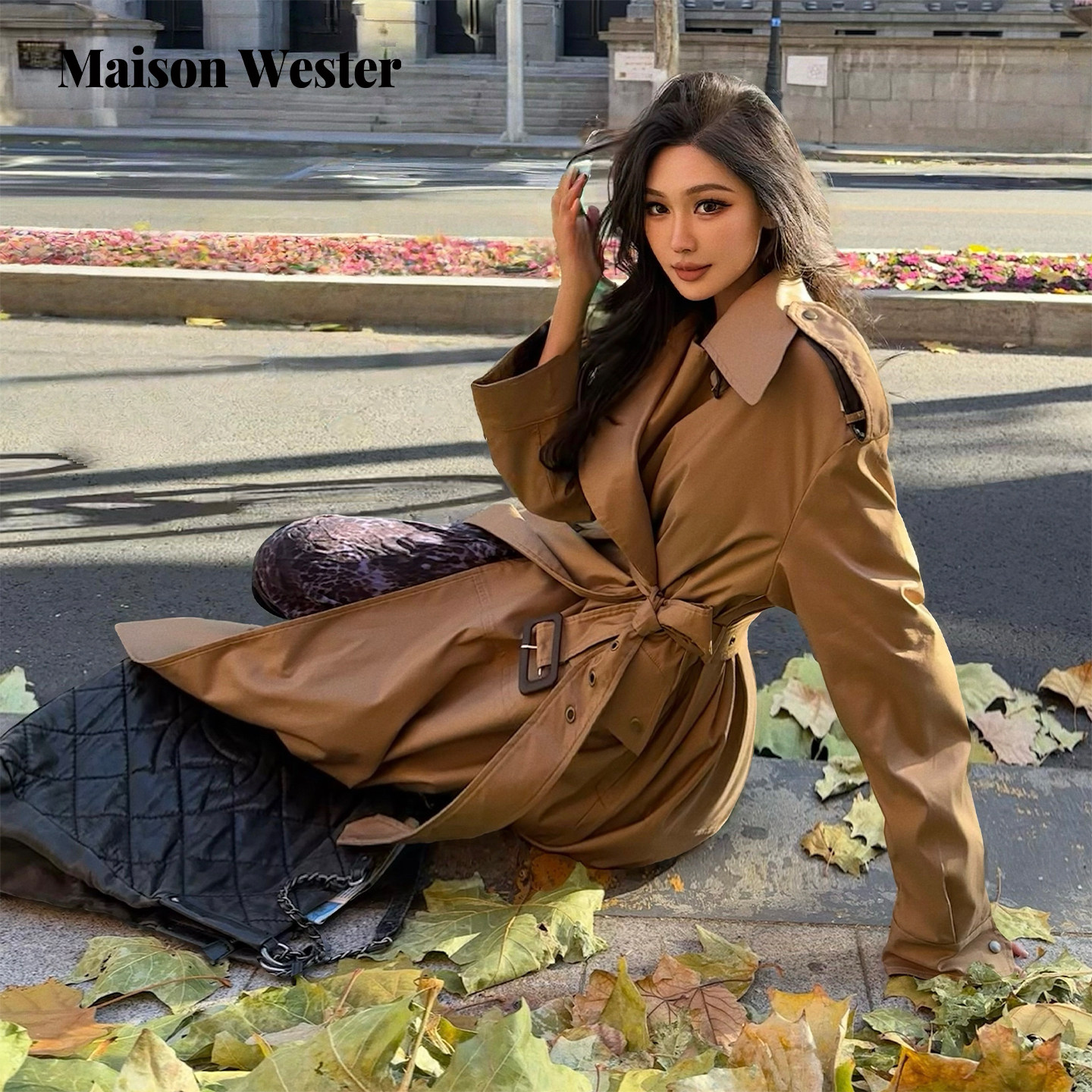 【李一桐同款】Maison Wester春季新品外套修身咖色风衣长款大衣