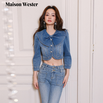 【七夕限定】Maison Wester2025新款立体剪裁蝴蝶结蓝色牛仔外套