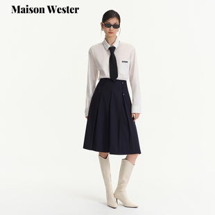 学院风中长款 新品 A字裙上班百褶裙半身裙 Wester2025年秋季 Maison