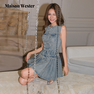 气质百搭复古风做旧牛仔无袖 新品 连衣裙 Wester2025年秋季 Maison