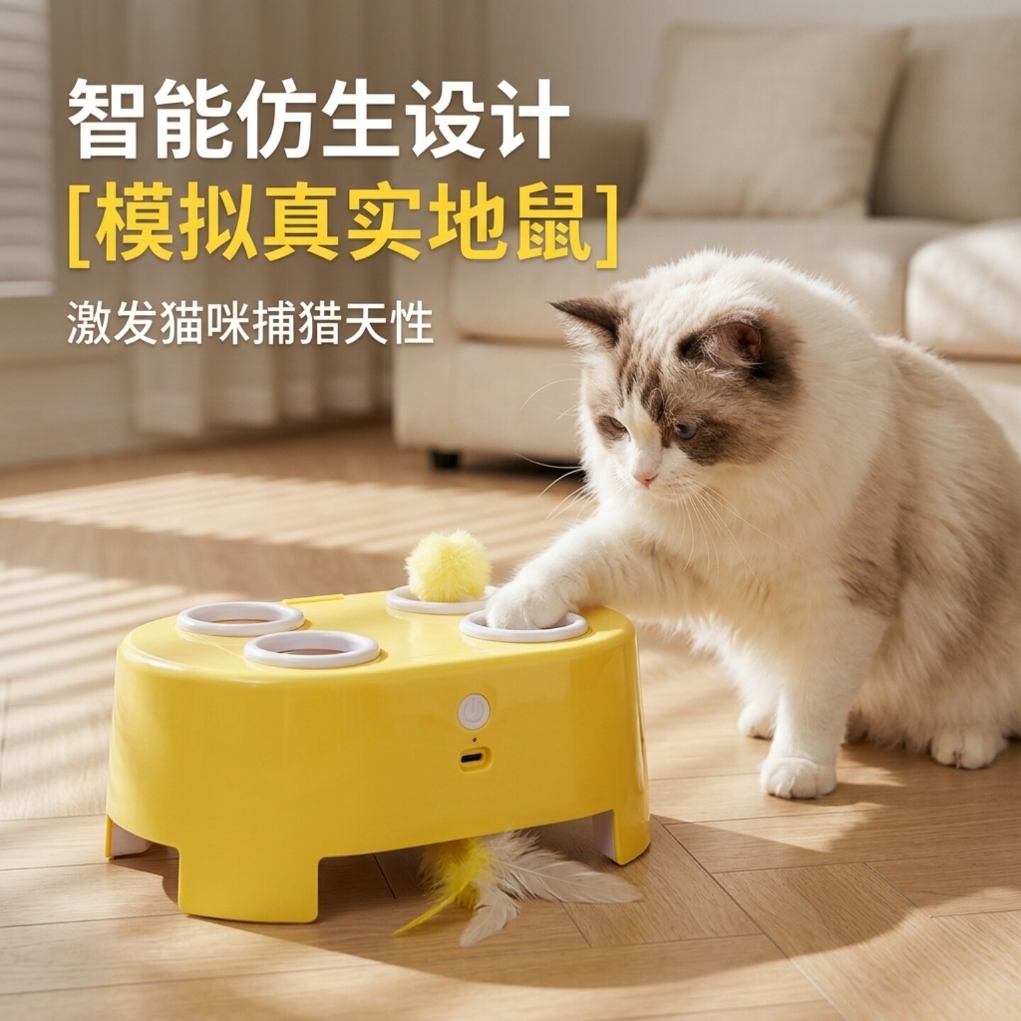 猫玩具多功能打地鼠玩具上下羽毛逗猫棒自嗨解闷互动电动宠物玩具图片