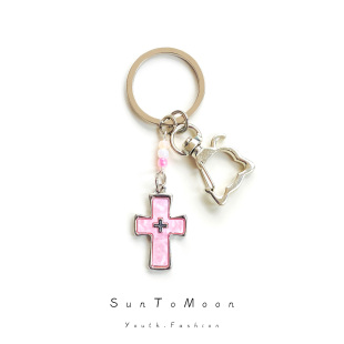 创意爱心十字架个性合金钥匙扣女生闺蜜包包小挂件饰品简约钥匙链