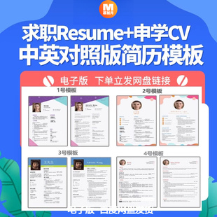 欧美彩色风格留学生外企求职CV中英文对照双语resume单页简历模板
