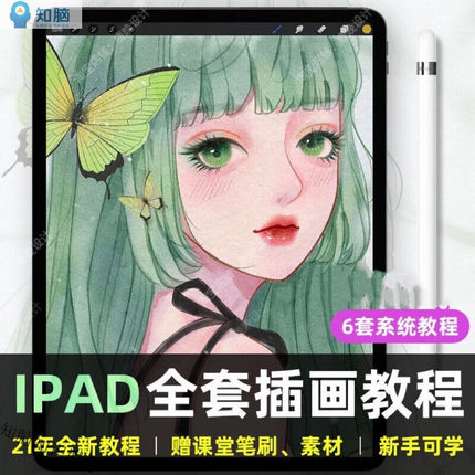 Procreate插画教程iPad手绘画零基础自学视频教课程笔刷素材 6套