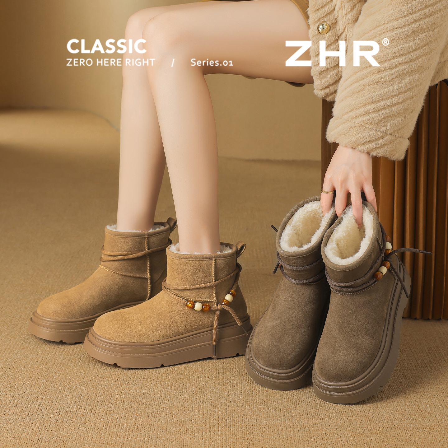 厚底雪地靴新款加绒加厚小个子~