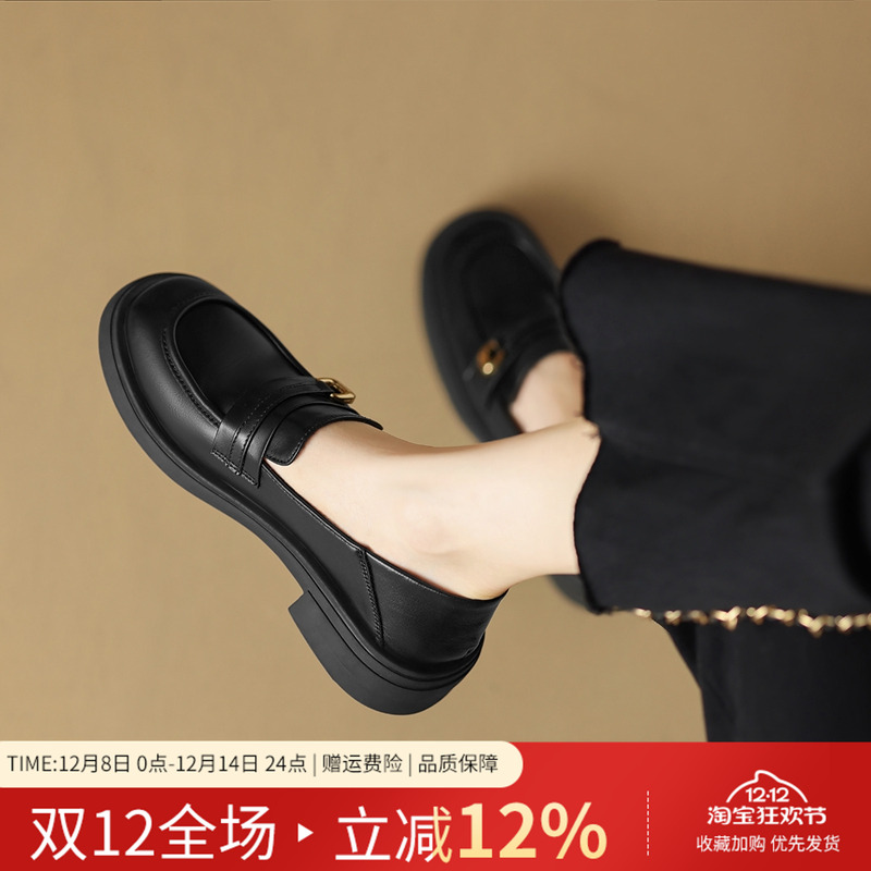 乐福鞋女软底小皮鞋黑色通勤百搭