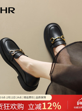 ZHR法式单鞋女一脚蹬2025春秋新款夏季凉鞋真皮乐福鞋黑色小皮鞋