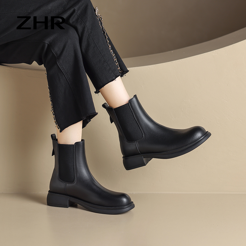 ZHR切尔西靴女鞋2025秋冬季新款短靴加绒瘦瘦马丁靴烟筒靴子爆款