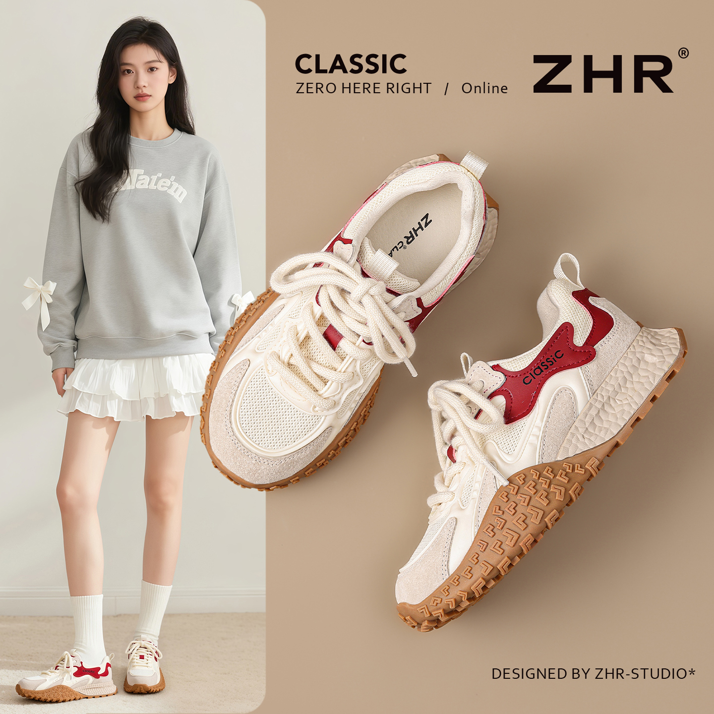 ZHR厚底阿甘鞋女2025秋季新款软底休闲鞋小个子运动鞋增高德训鞋