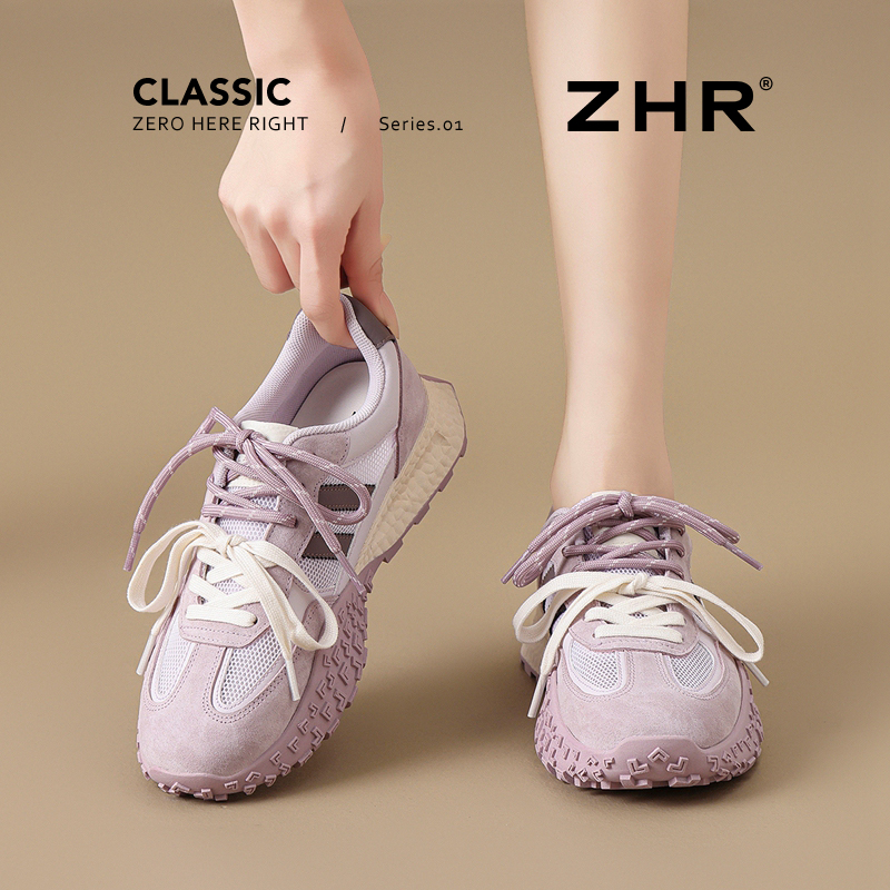 ZHR网面德训鞋女款2025夏新款厚底增高透气阿甘鞋软底休闲运动鞋
