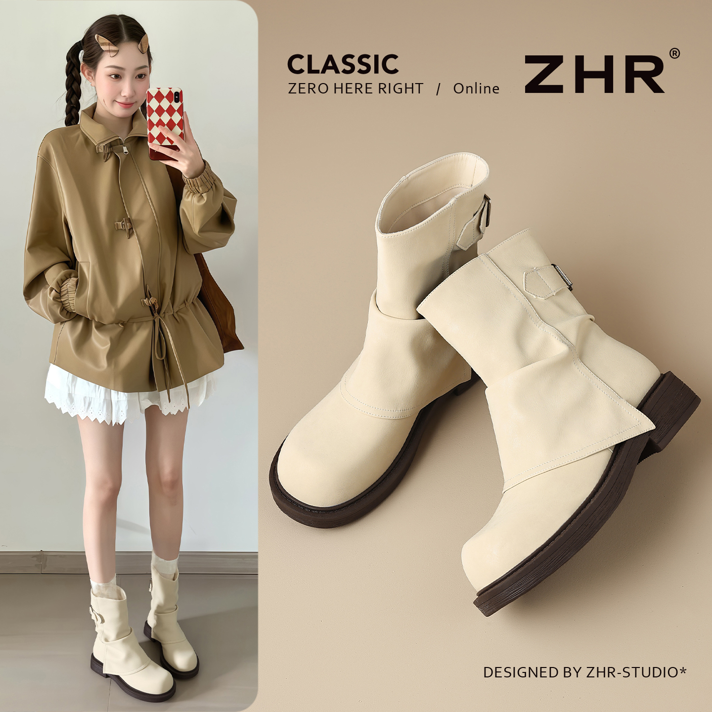 白色系堆堆短靴冬季新款加绒软底