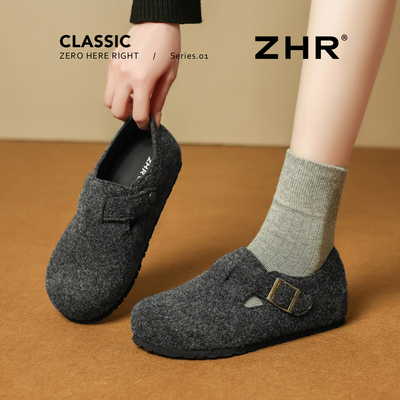 灰色绒面全包勃肯鞋内增高软底