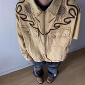 重磅牛仔外套男2025秋季 美式 高街刺绣水洗复古vintage夹克