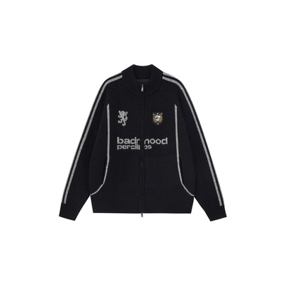 PCLP球服风高领开衫毛衣国潮牌宽松覆古秋冬季针织衫拉链外套男款