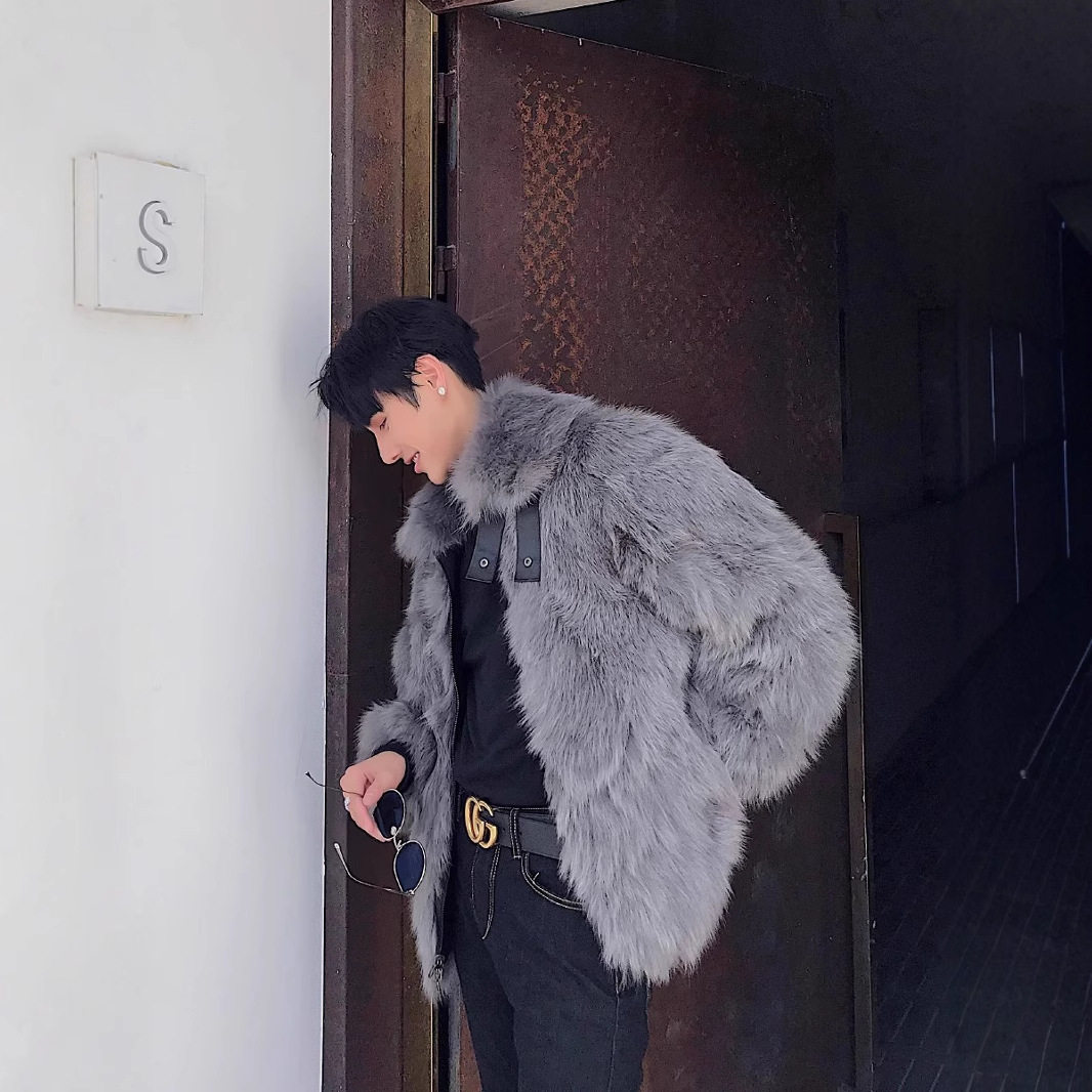 狐狸毛仿皮皮衣男生皮草毛毛外套男仿毛皮毛一体大衣年轻潮流时尚
