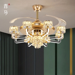 家用一体吊灯厅吊扇灯 客厅灯高端水晶风扇灯轻奢大厅餐2025年新款