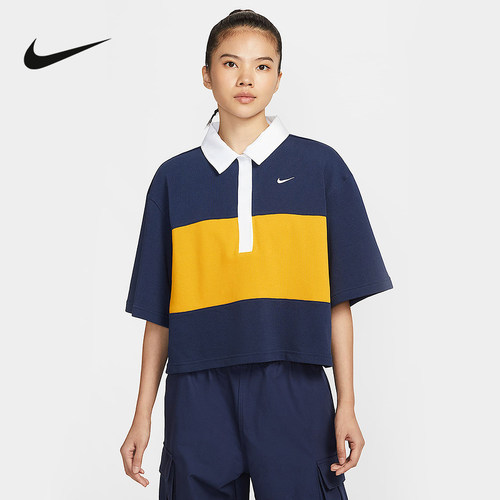 耐克女子短款短袖翻领上衣OVERSIZE风夏秋季半袖logo衫IB2154-410